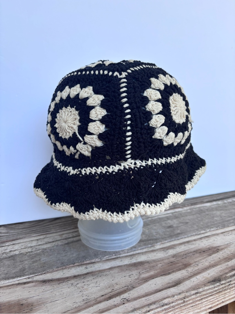 Granny Square Crochet Bucket Hat Floral Boho 90s Hippie Cottagecore
